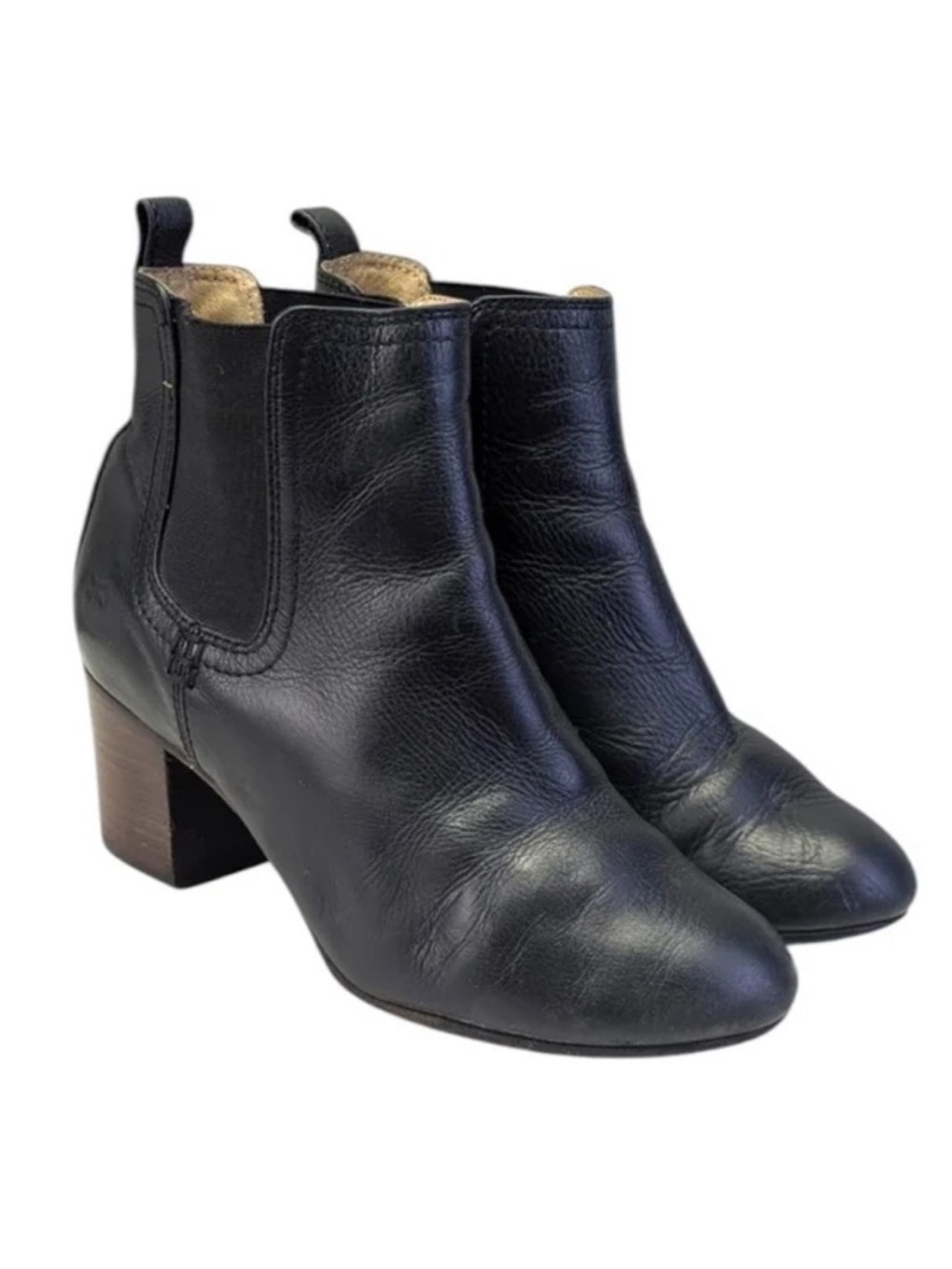 Frye Black Leather Chelsea Ankle Booties with Block Heel